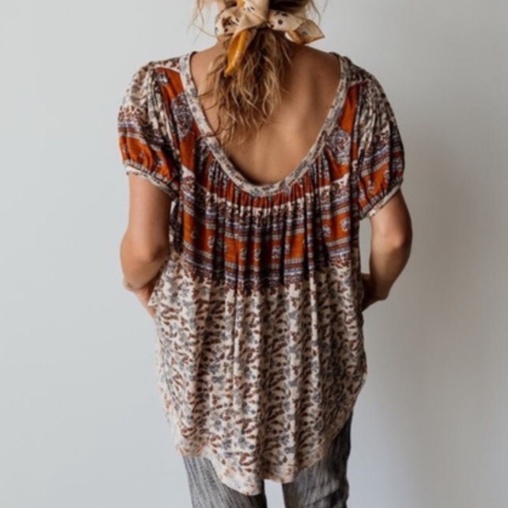 Free People Paisley puff sleeve blouse